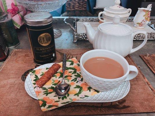 Cup of Southern Pecan tea at the tea bar