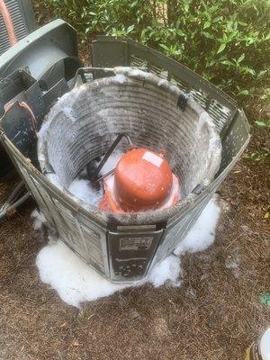 Chemically cleaning a residential Heat Pump condenser