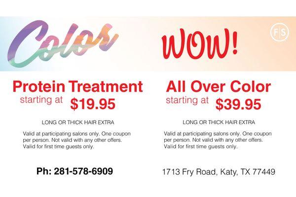 Color event from now until 11/30/20. Call to schedule your appointment.