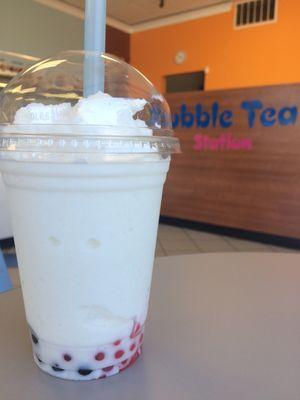 Lychee Bubble Tea with Strawberry Pearls and Tapioca