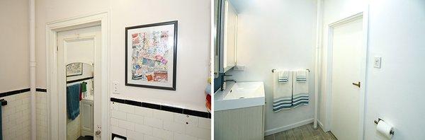 Full bathroom gut renovation, before and after image