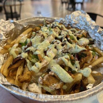 Greek fries with chicken shawarma