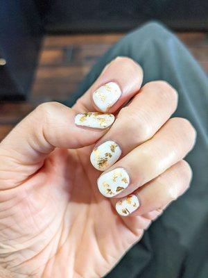 White with gold foil gel manicure!