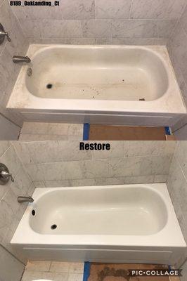 Bathtub restore, buffed, cleaned, and clear coated! Half the cost of refinishing!