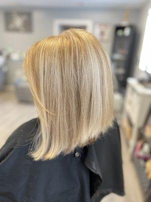 Full foil highlight and angled Bob haircut