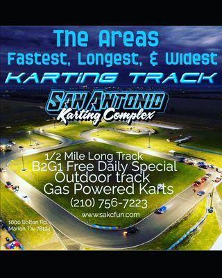 The fastest 1/2 mile outdoor go kart track in Texas!