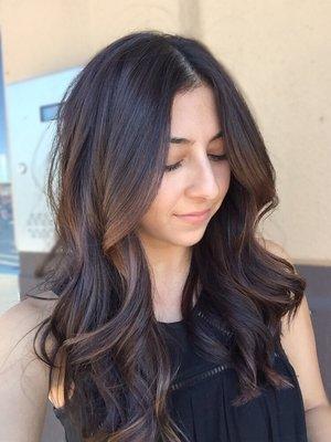 Client selfie after her balayage and Brazilian blowout smoothing treatment