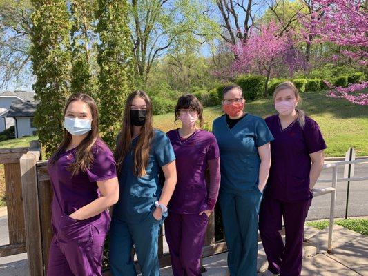 Our receptionists posing for Veterinary Receptionist Week in April 2021