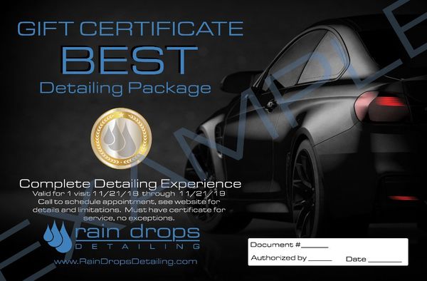 Good/Better/Best gift certificates for our standard interior & exterior packages. Black Friday & Small Business Saturday 20% off!