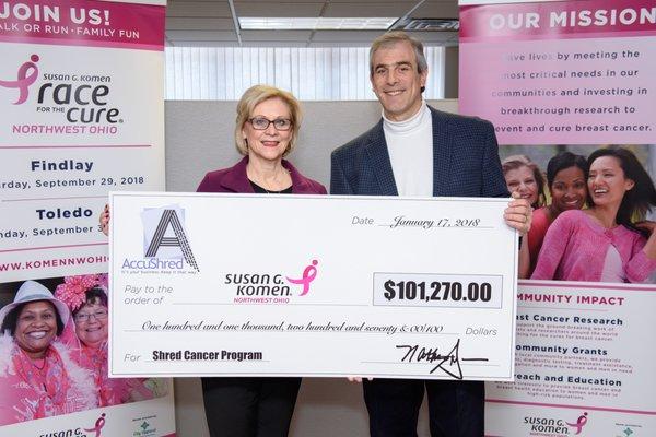 AccuShred is proud to have donated over $100,000 to Susan G. Komen.