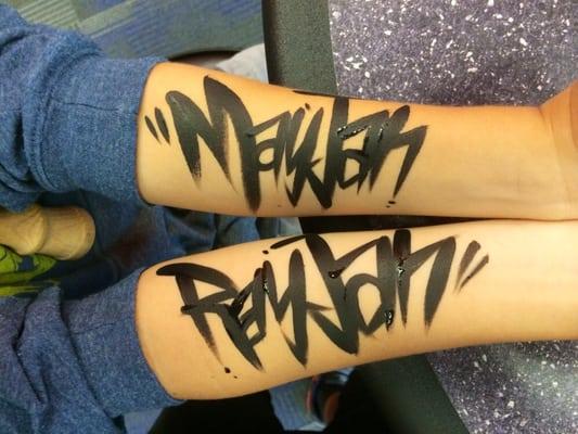 Freehand "MayJah RayJah" Body Art Lettering