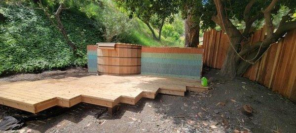 Jacuzzi deck and landing with tile background