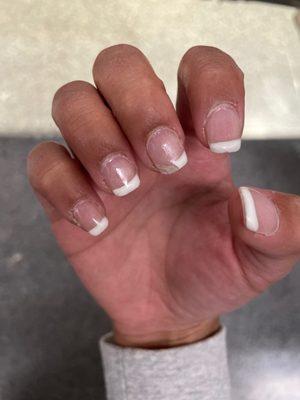 Middle broken nail after 4 days. Powder nails with gel French tip.