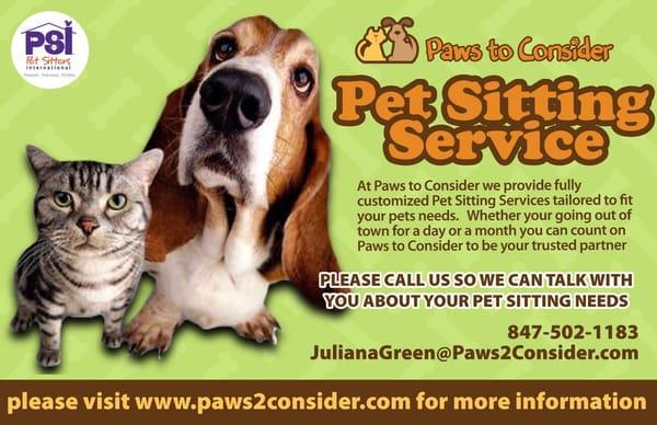 Reliable insured & bonded Pet Sitting Services