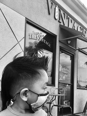 Took my 1yr for a mohawk fade with a tail by Dexter.  Wifey and I love it. Thanks for the toy dinosaur too!