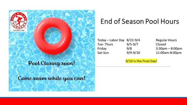 End of Season Pool Hours