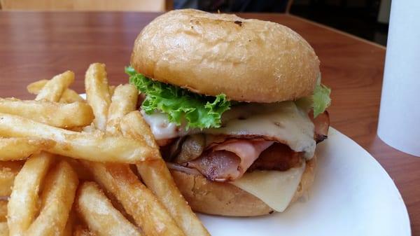 delicious chicken cordon Bleu sandwich with crispy fries  today's special $6.99