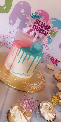 Slime pink and blue birthday cake