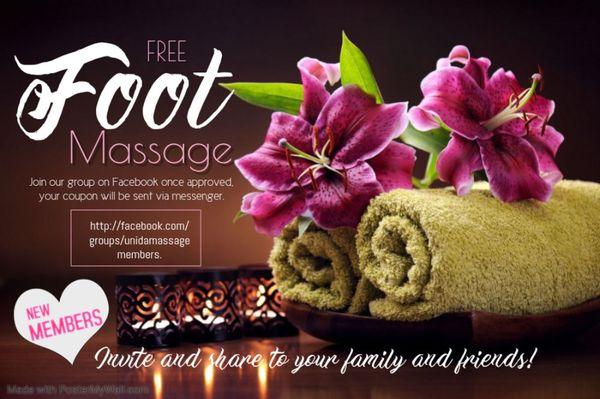 Join our group and enjoy members $10 discount when you book a 60 or 90 min massage.