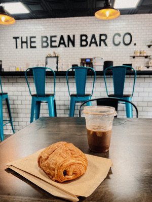 Chocolate Croissant, Iced Specialty Latte