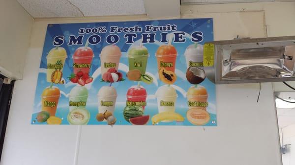 Fresh fruit smoothies, a lot cheaper than starbucks, yet a bigger portion.