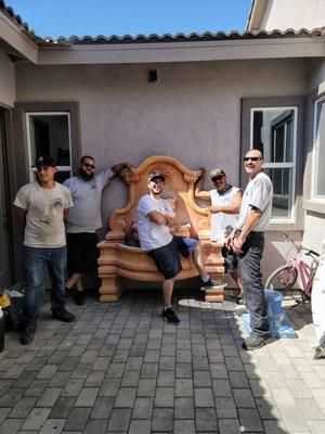 The strong guys who moved this big bear of a fountain! Thank you