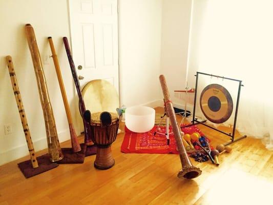 The various instruments used by some of our practitioners for Sound Healing.