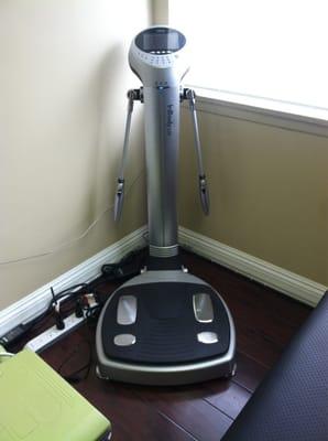 Body composition analyzer. Measures weight, body water balance, obesity analysis, and muscle analysis.