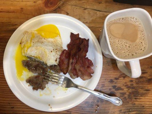 Keto breakfast. Protein and coffee with REAL heavy cream (not just half n half)