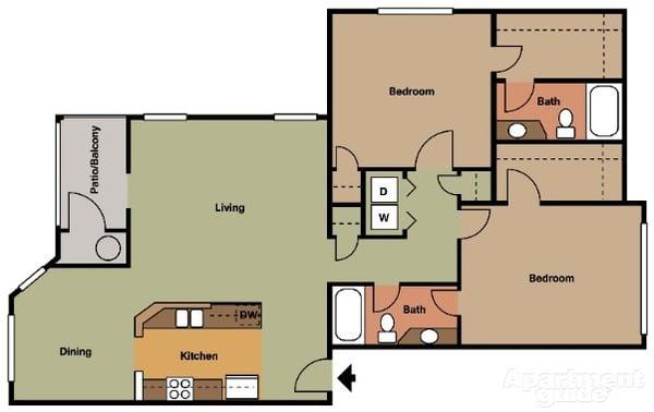 Two Bedroom Floorplan. 1050 SQ FT