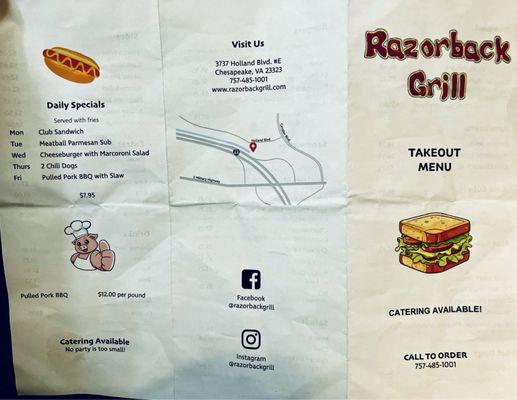 Take out menu