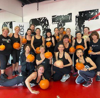 Halloween pumpin' pumpkins class used pumpkins in place of handheld weights