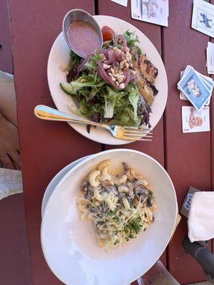 Mushroom pasta and house salad.