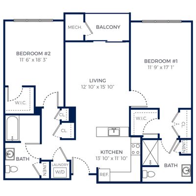 Two Bedroom Two Bath  1,199 Sq. Ft.