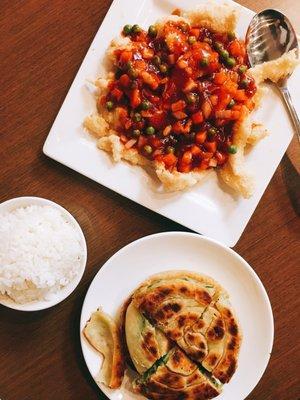 scallion pancakes and tamsui sweet and sour fish