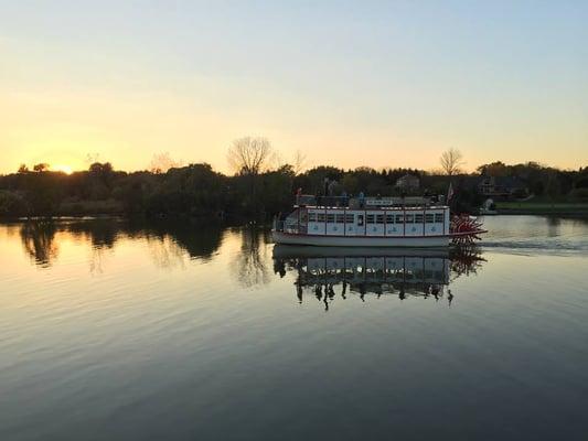 The Fox River Queen sailing on an evening charter cruise