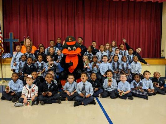 The Baltimore Oriole Bird visited St. Agnes School!