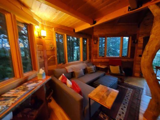 Living area inside treehouse