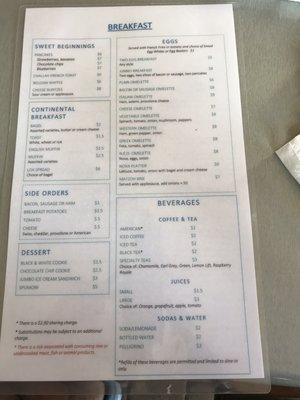 Breakfast menu