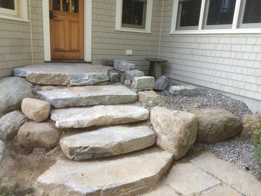 Custom Natural Stone Slab Steps and boulders