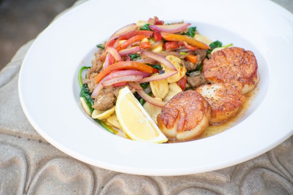 Seared Scallops with Italian Sausage and Orecchiette