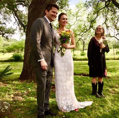 A candid shot of us and our pro officiant Spike moments after our super rad ceremony. Thanks, Spike!!