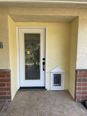 New front door install with pet door and trim.