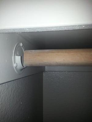 Master bedroom closet hanging bar. Terrible workmanship! As you can see.