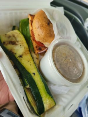 Salmon sandwich on wheat,  the zucchini is the best