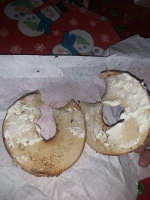 Everything bagel with cream cheese but they were cheap with the cream cheese that I paid for  Bagel With Cream Cheese