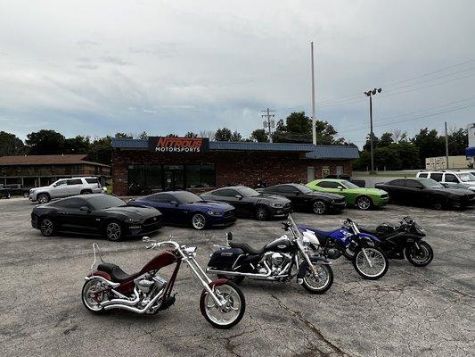 Visit Nitrous Motorsports!  Our front lot is packed with sleek cars and powerful motorcycles. Come find your next ride today!