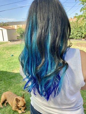 Hair by Felix - Bleached, dyed aqua and dark blue with layers yesterday