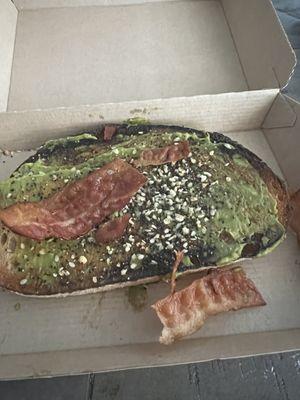 Burnt avocado, toast, with barely any avocado