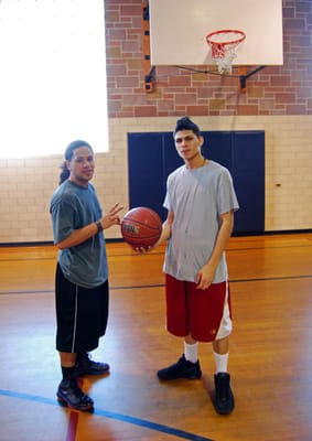 Pick-up basketball games in the gym